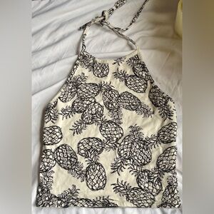 Me To We REVERSIBLE Pineapple & Striped Halter Top Small